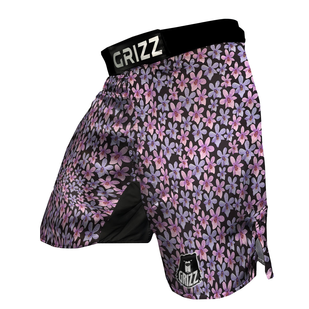 Purple Orchid Print Pattern MMA Shorts-grizzshop