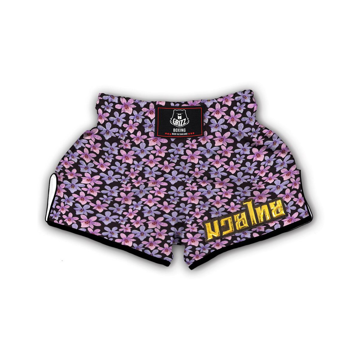 Purple Orchid Print Pattern Muay Thai Boxing Shorts-grizzshop