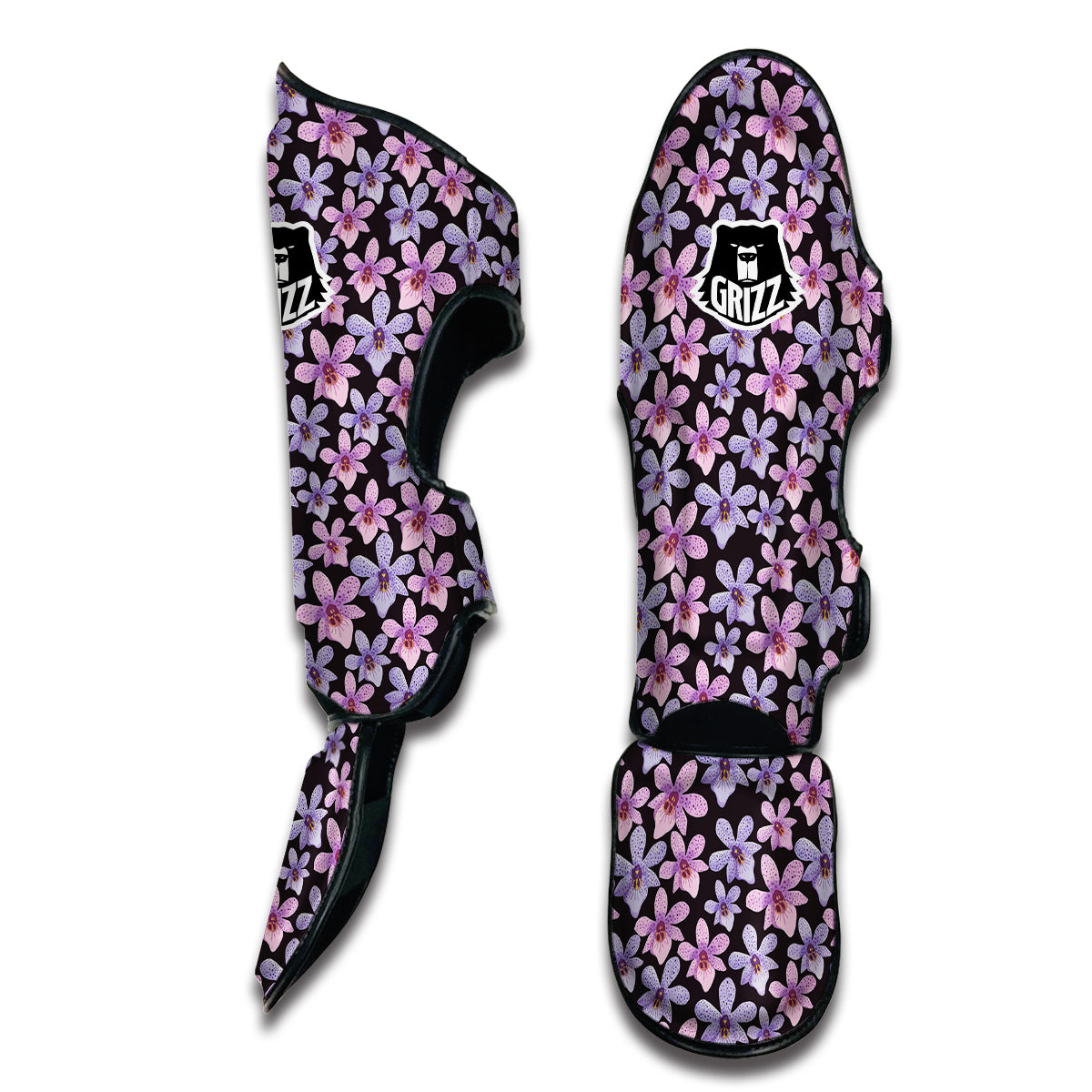 Purple Orchid Print Pattern Muay Thai Shin Guards-grizzshop