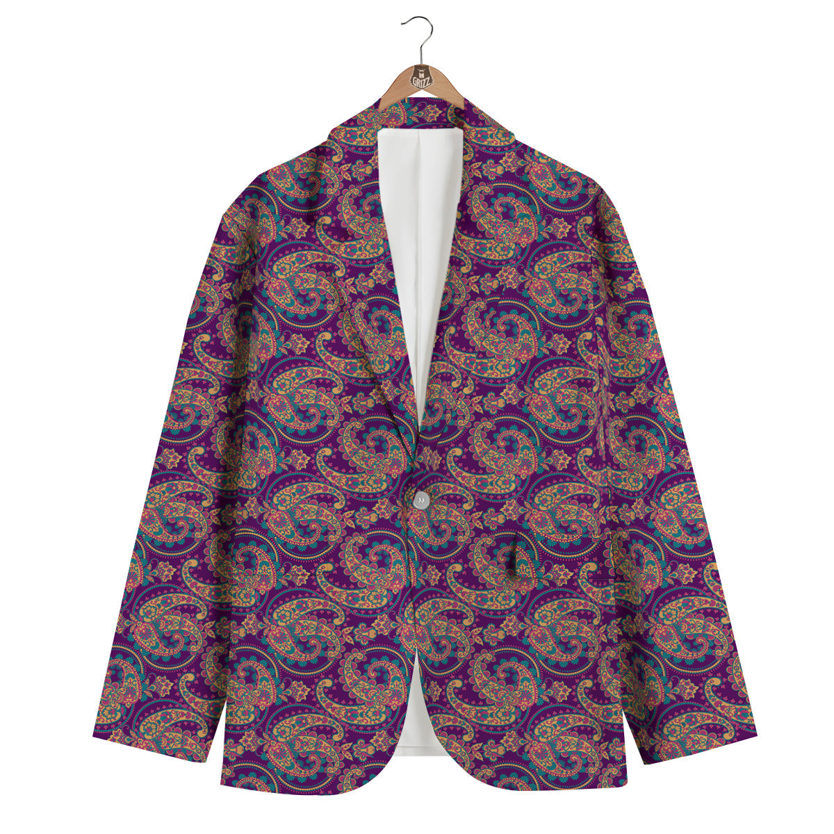 Purple Paisley Men's Blazer-grizzshop