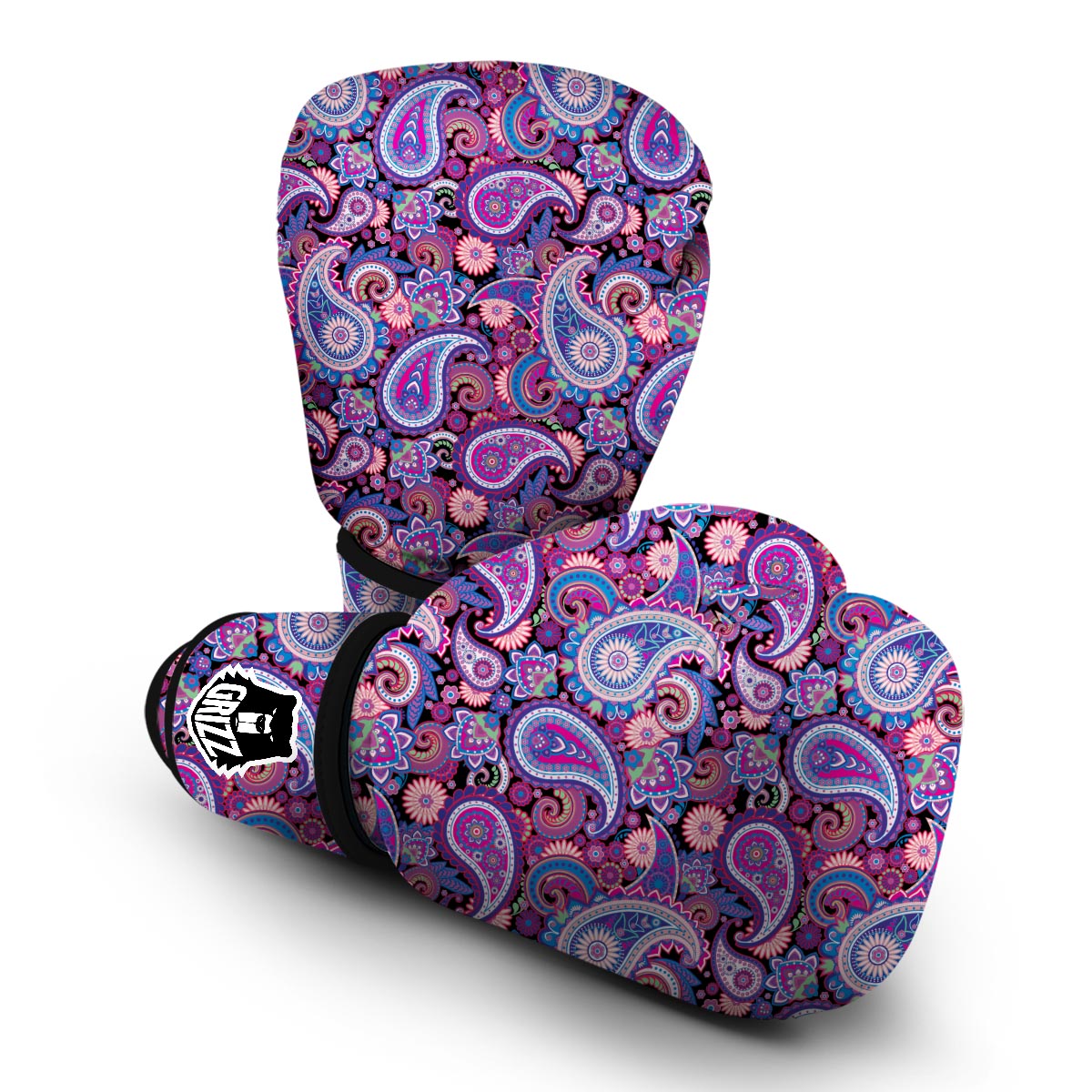 Purple Paisley Pattern Print Boxing Gloves-grizzshop