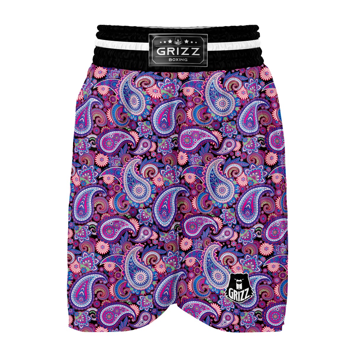 Purple Paisley Pattern Print Boxing Shorts-grizzshop