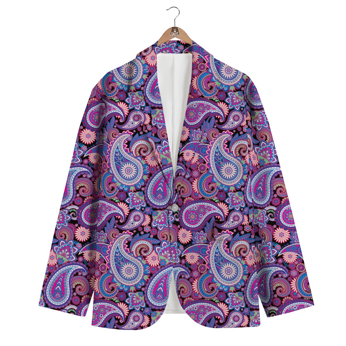 Purple Paisley Pattern Print Men's Blazer-grizzshop