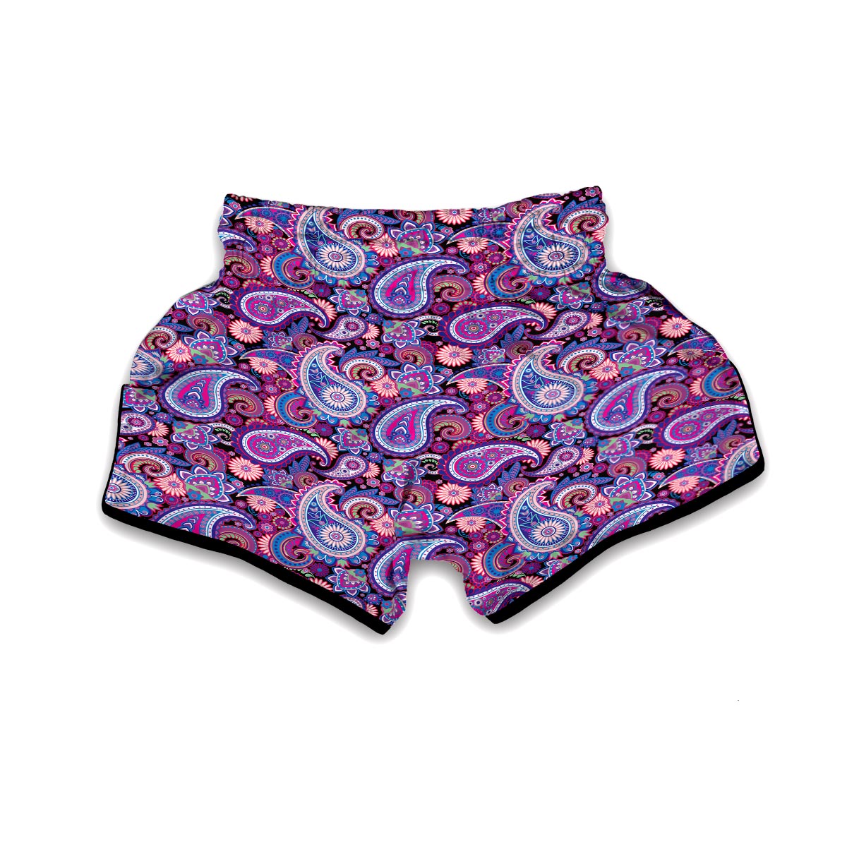 Purple Paisley Pattern Print Muay Thai Boxing Shorts-grizzshop