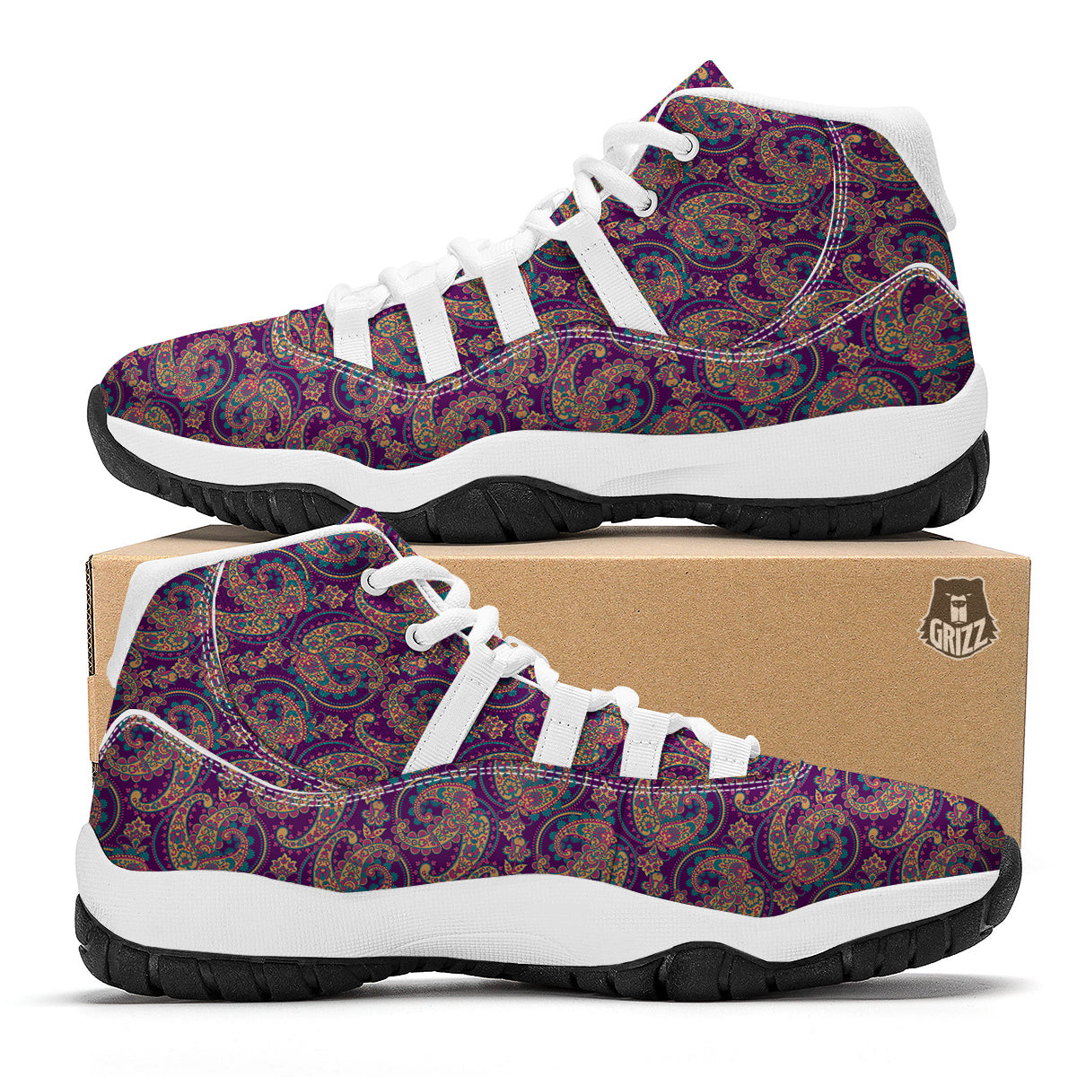 Purple Paisley White Bball Shoes-grizzshop