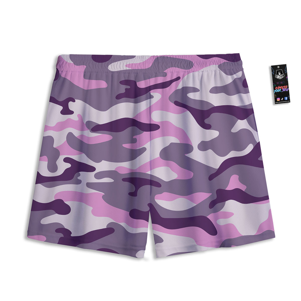 Purple Pink And Grey Camouflage Print Mesh Shorts