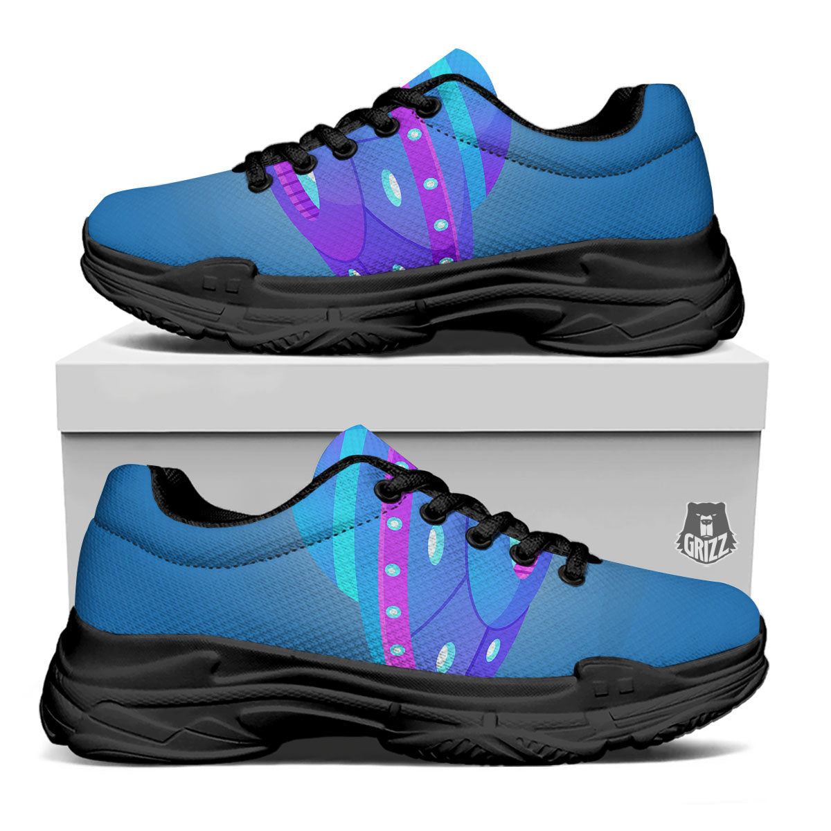 Purple Pink UFO Print Black Chunky Shoes-grizzshop
