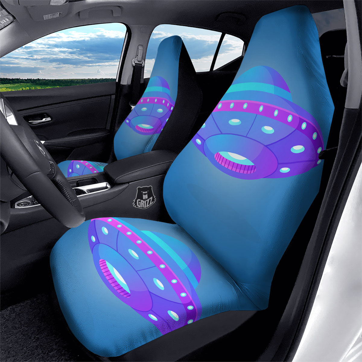 Purple Pink UFO Print Car Seat Covers-grizzshop