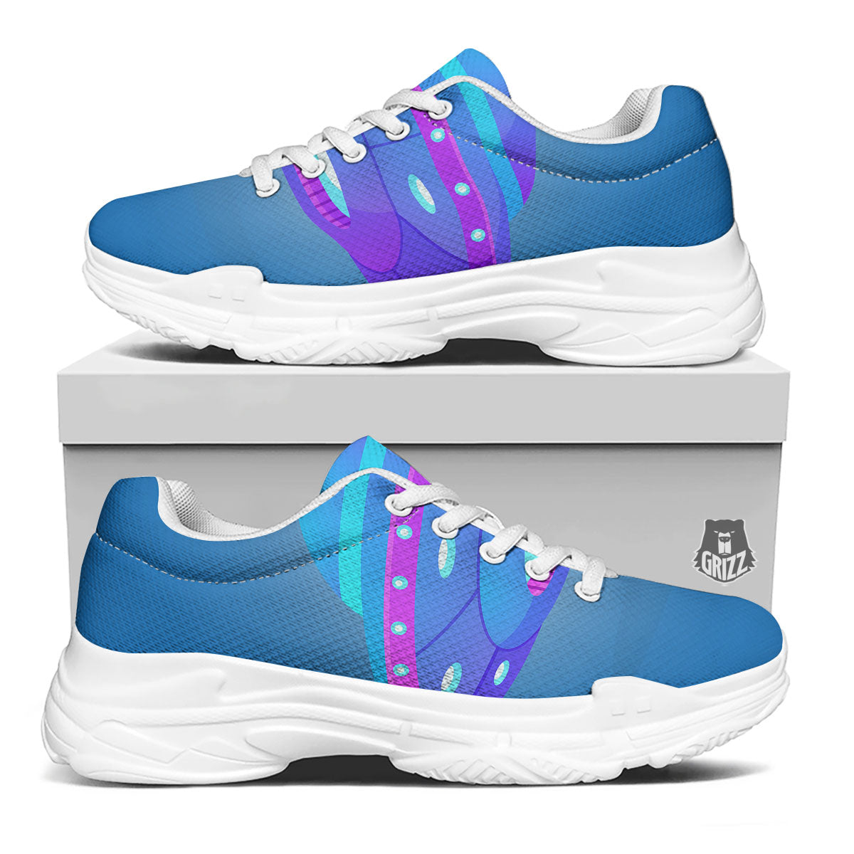 Purple Pink UFO Print White Chunky Shoes-grizzshop