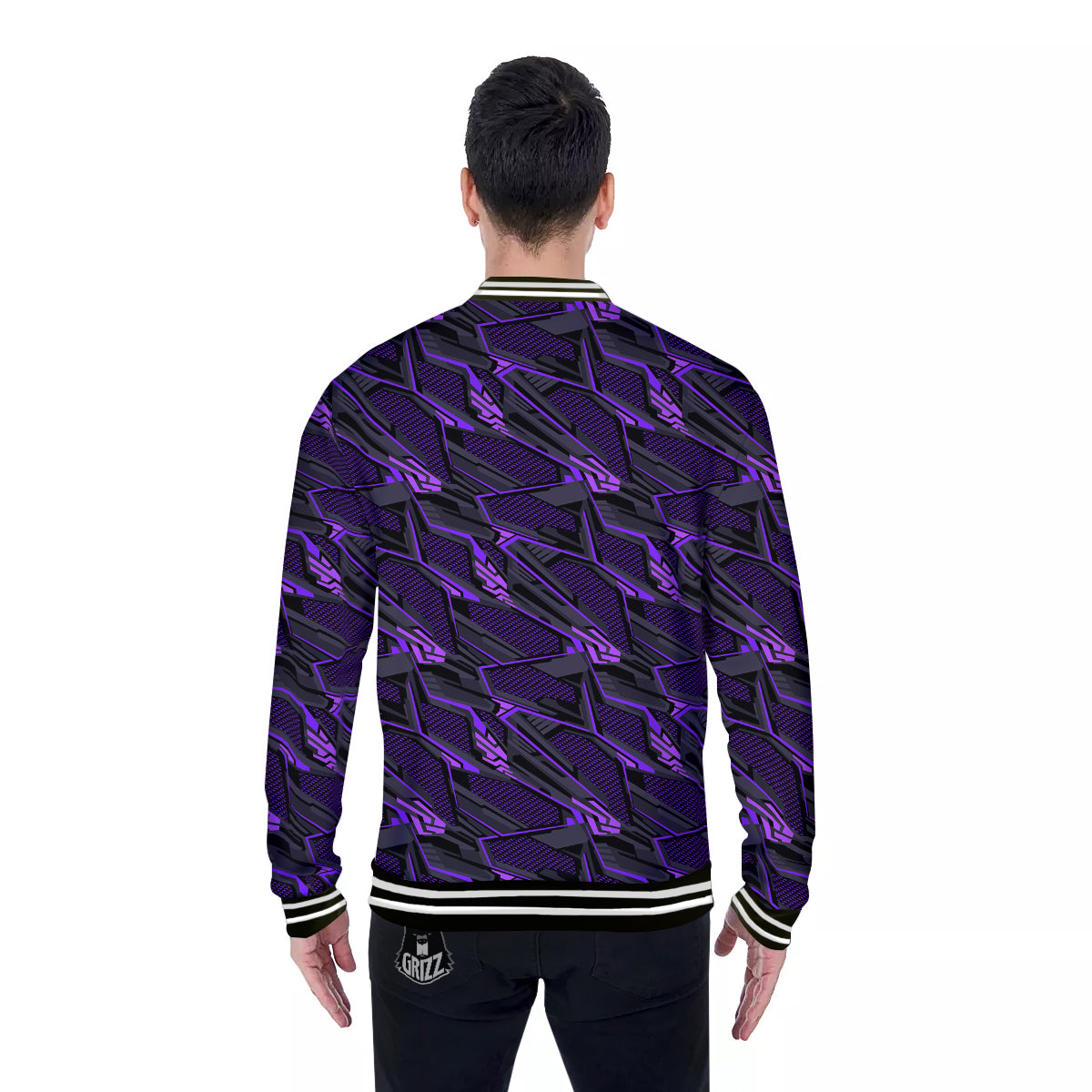 Purple Polygonal Shapes Print Baseball Jacket-grizzshop