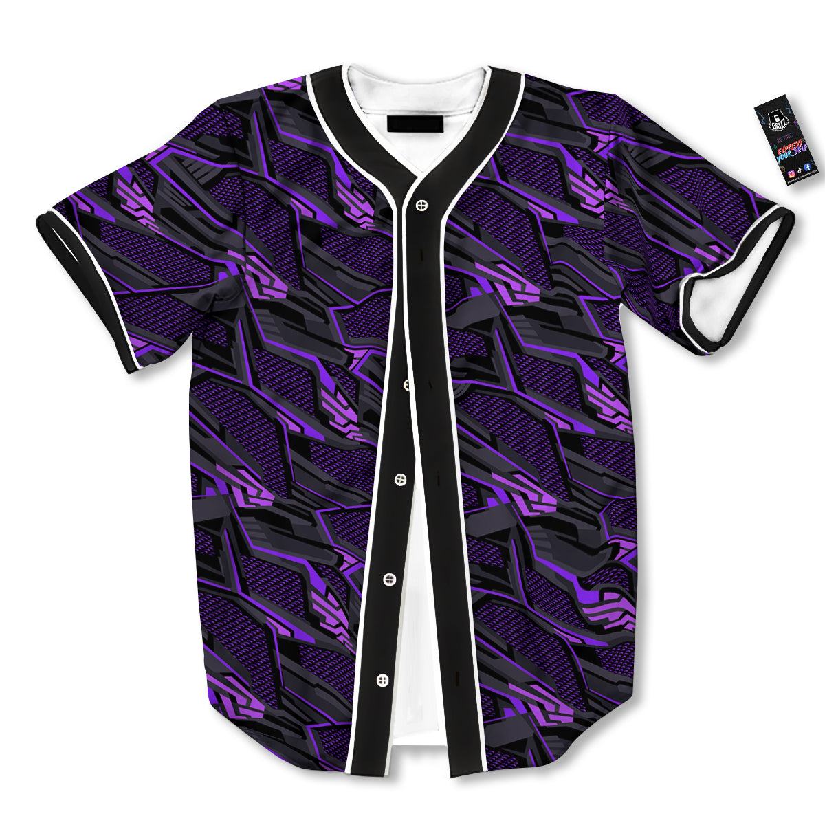 Purple Polygonal Shapes Print Baseball Jersey-grizzshop