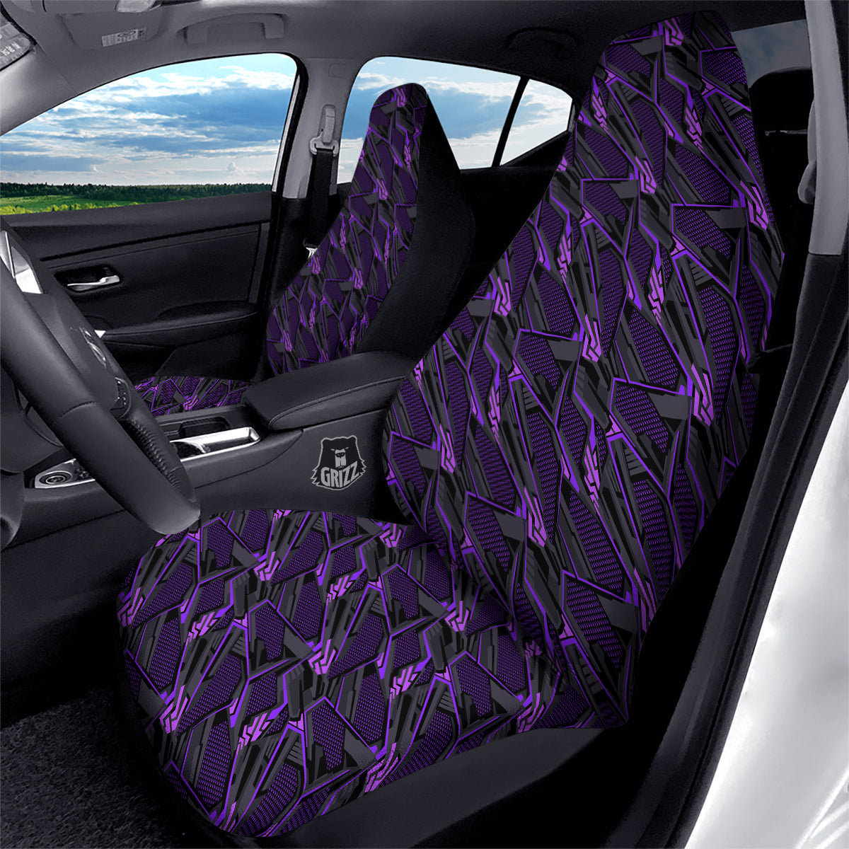 Purple Polygonal Shapes Print Car Seat Covers-grizzshop