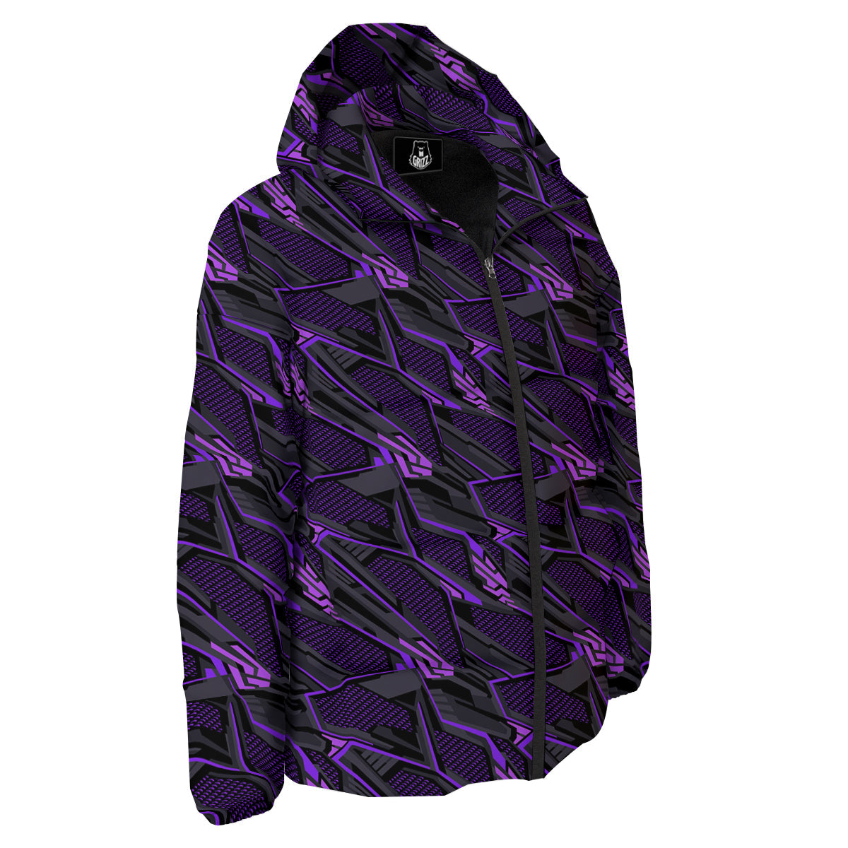 Purple Polygonal Shapes Print Down Jacket-grizzshop