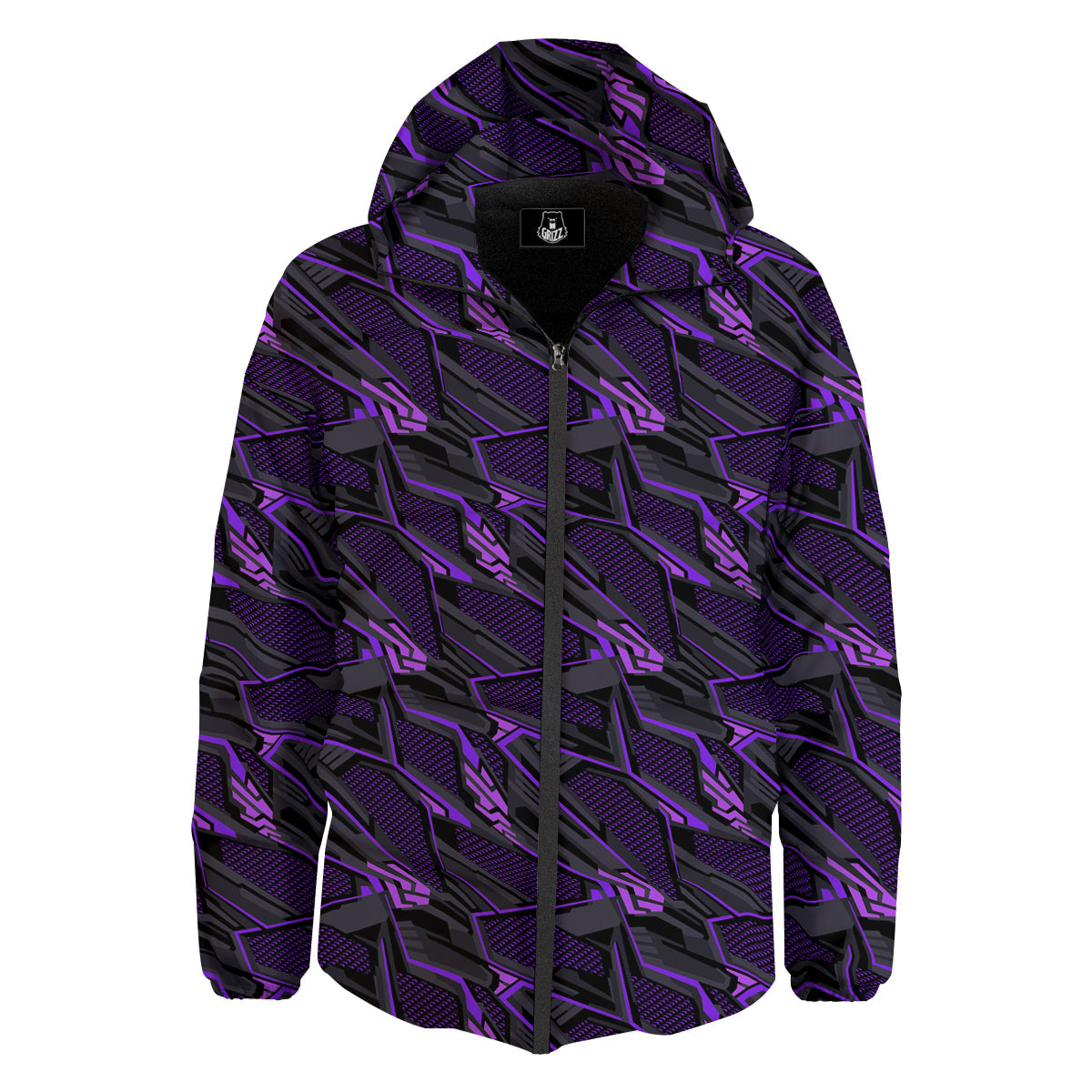 Purple Polygonal Shapes Print Down Jacket-grizzshop