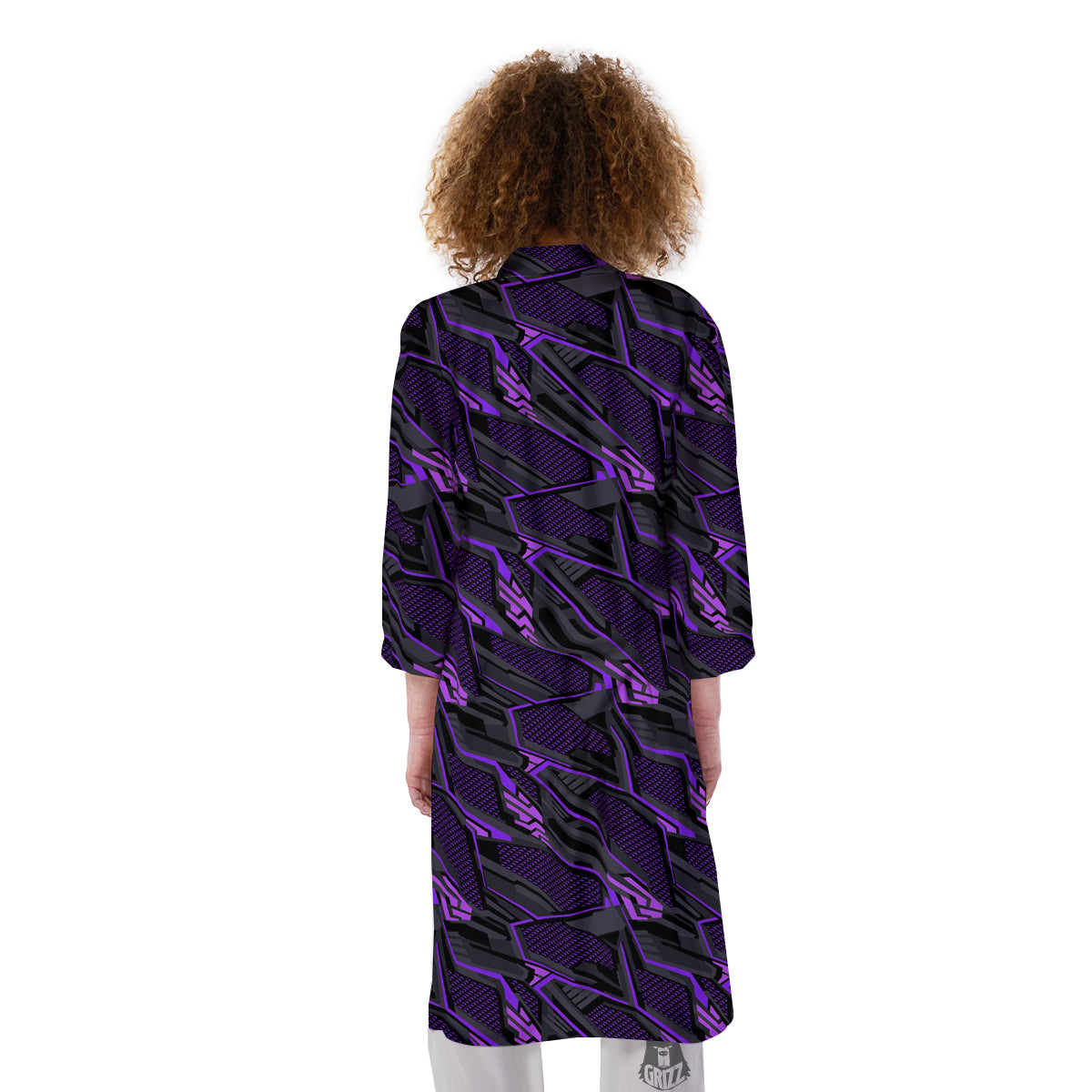 Purple Polygonal Shapes Print Kimono-grizzshop
