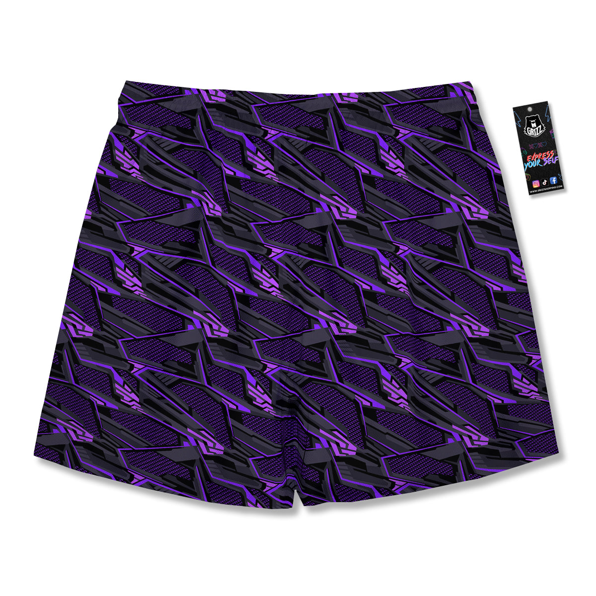 Purple Polygonal Shapes Print Men's Running Shorts-grizzshop