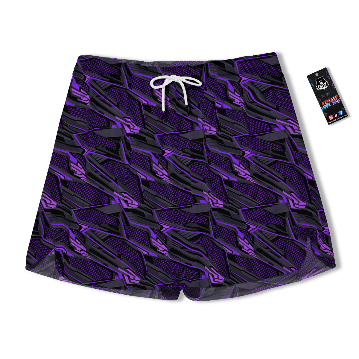 Purple Polygonal Shapes Print Men's Running Shorts-grizzshop