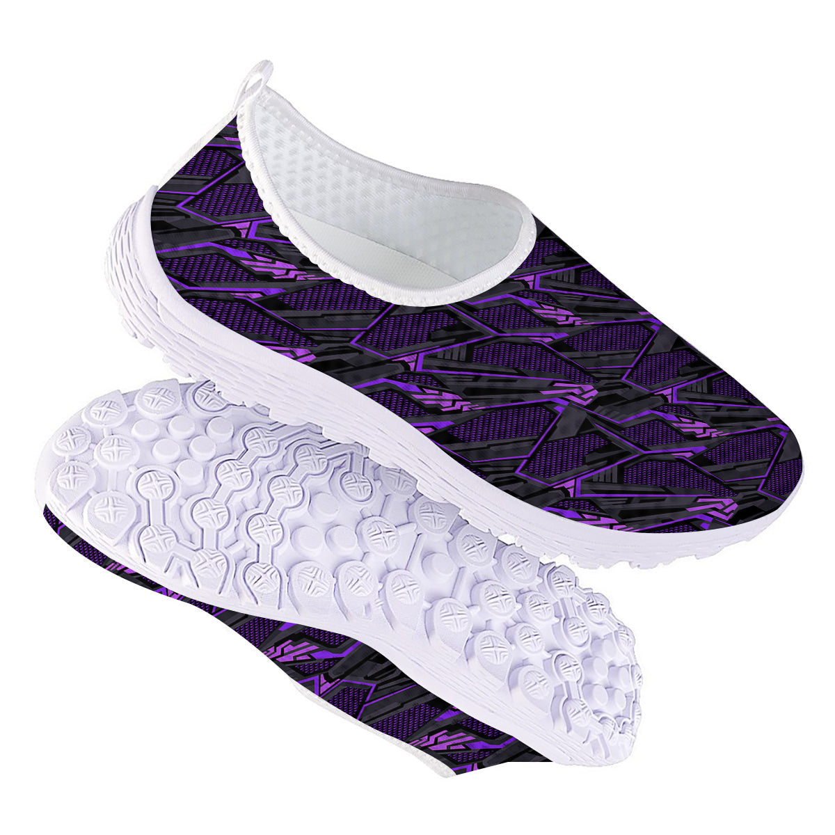 Purple Polygonal Shapes Print Nurse Shoes-grizzshop