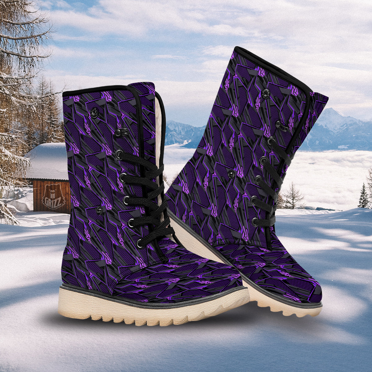 Purple Polygonal Shapes Print Snow Boots-grizzshop