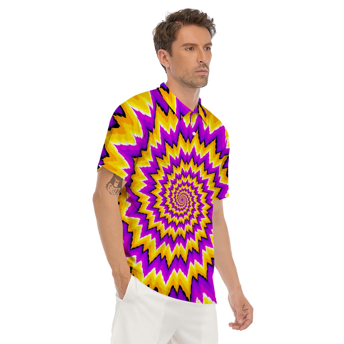 Purple Psychedelic Optical illusion Men's Golf Shirts-grizzshop