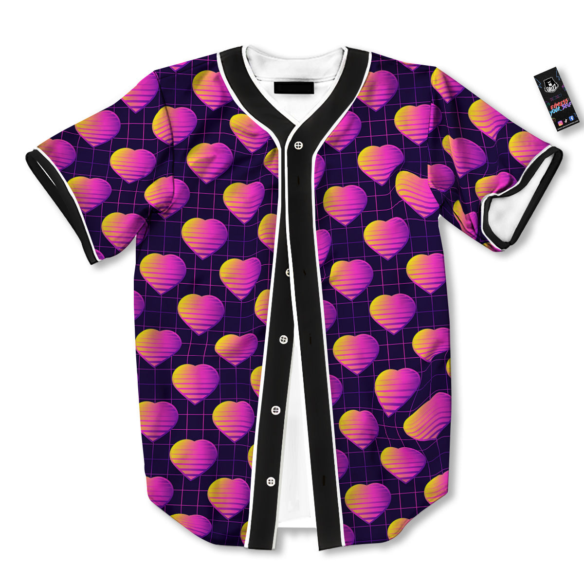Purple Retro Heart Print Pattern Baseball Jersey-grizzshop