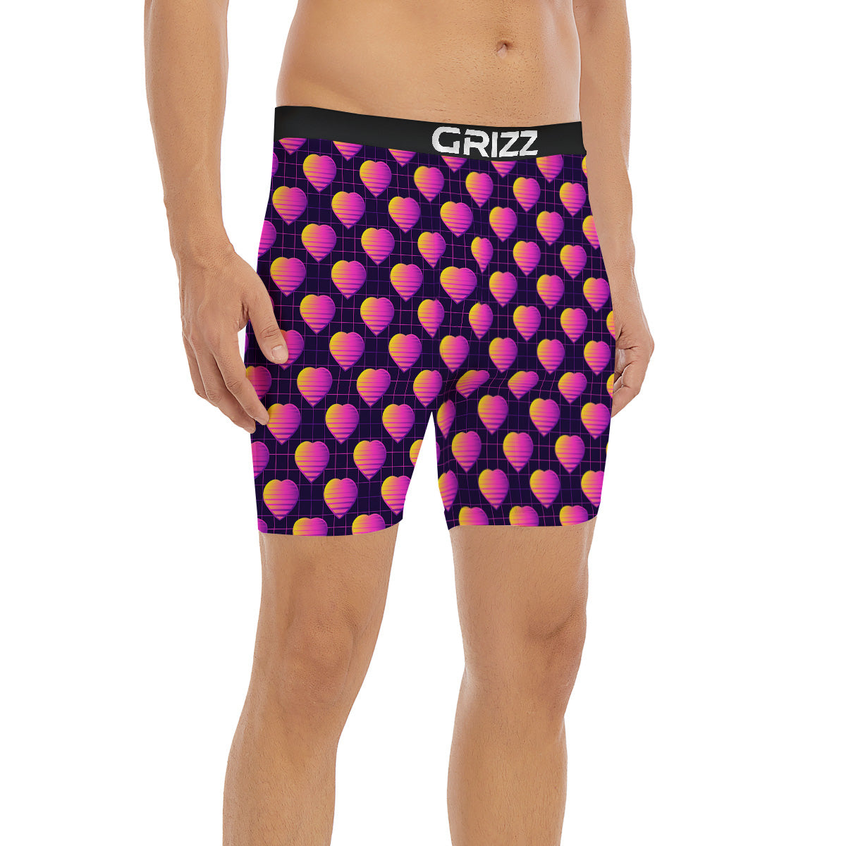 Purple Retro Heart Print Pattern Boxer Briefs-grizzshop