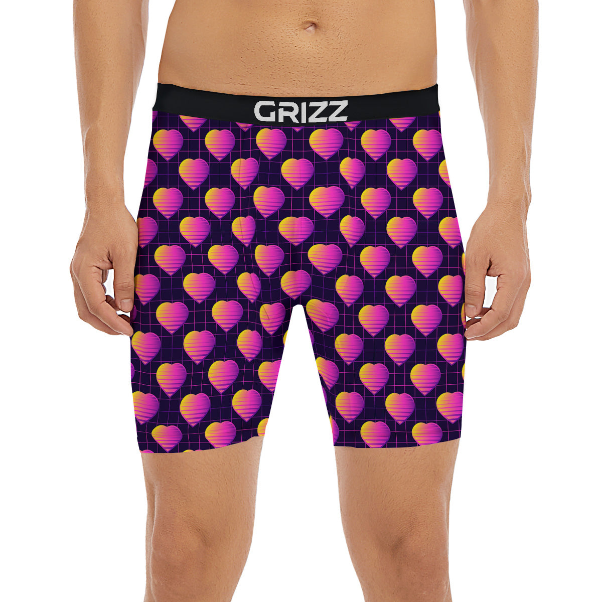 Purple Retro Heart Print Pattern Boxer Briefs-grizzshop