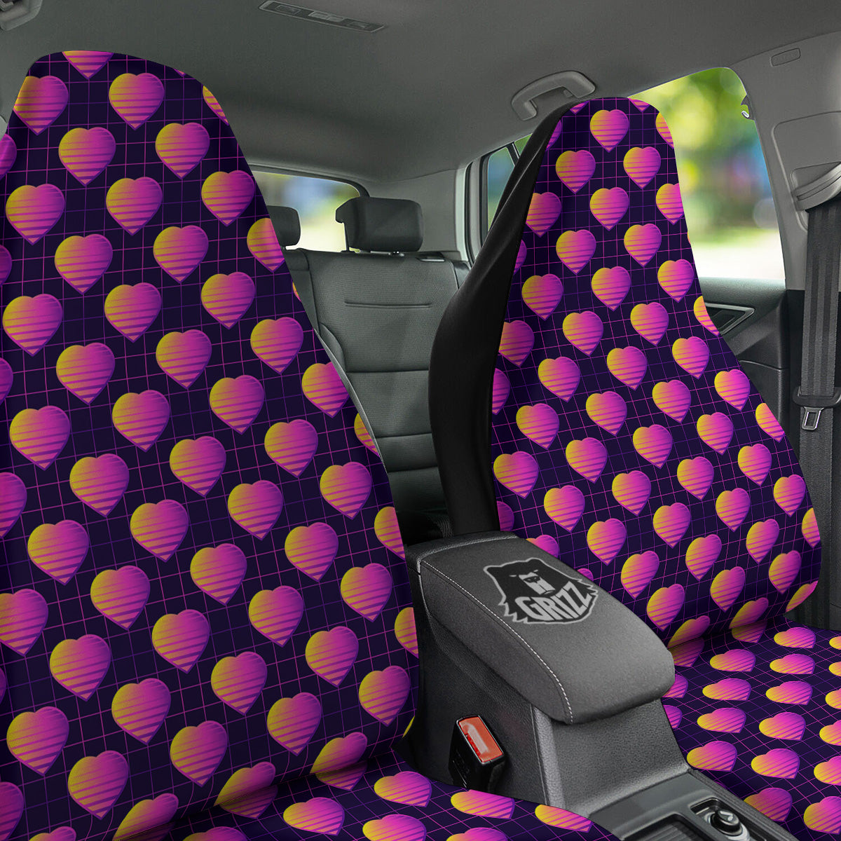 Purple Retro Heart Print Pattern Car Seat Covers-grizzshop