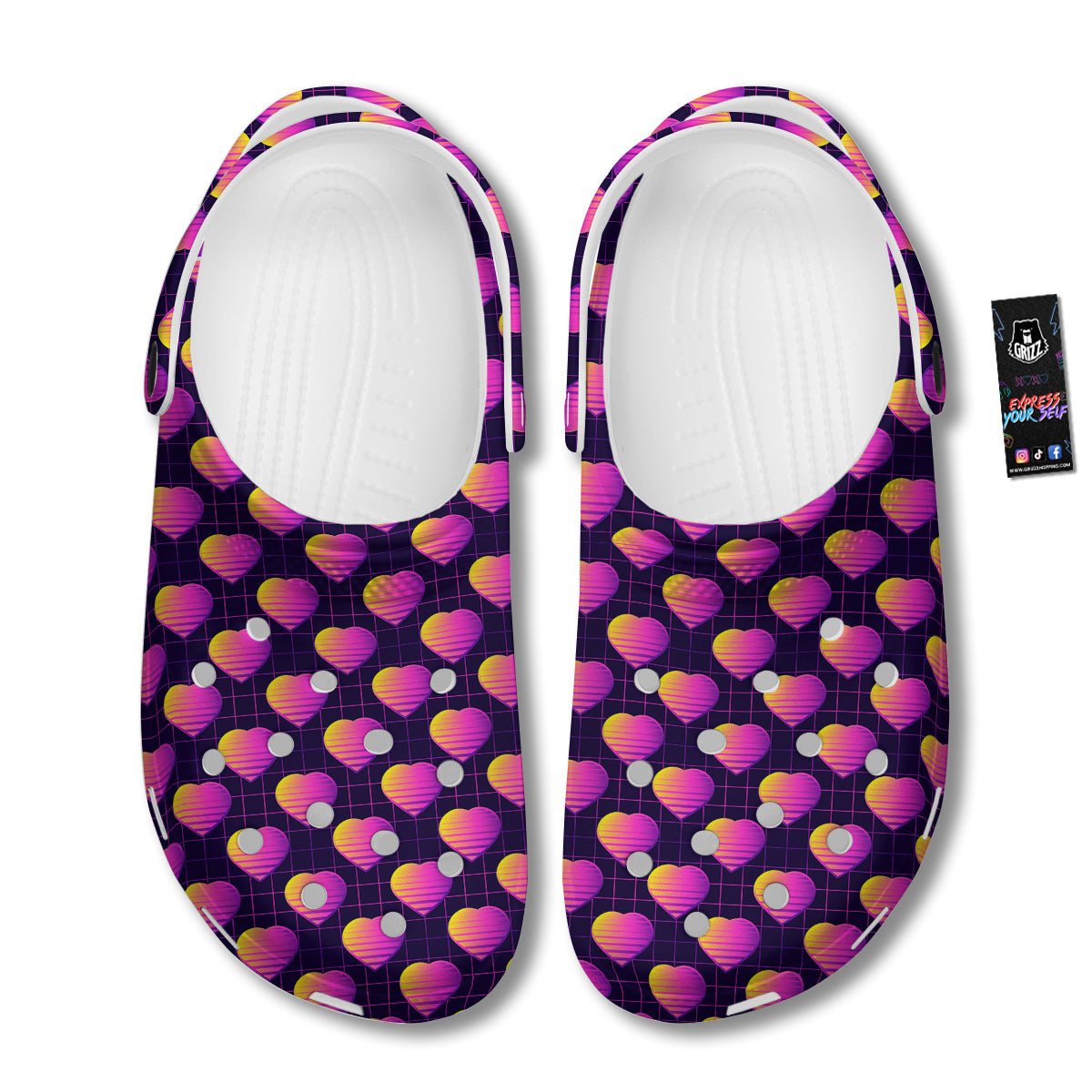 Purple Retro Heart Print Pattern Clog-grizzshop