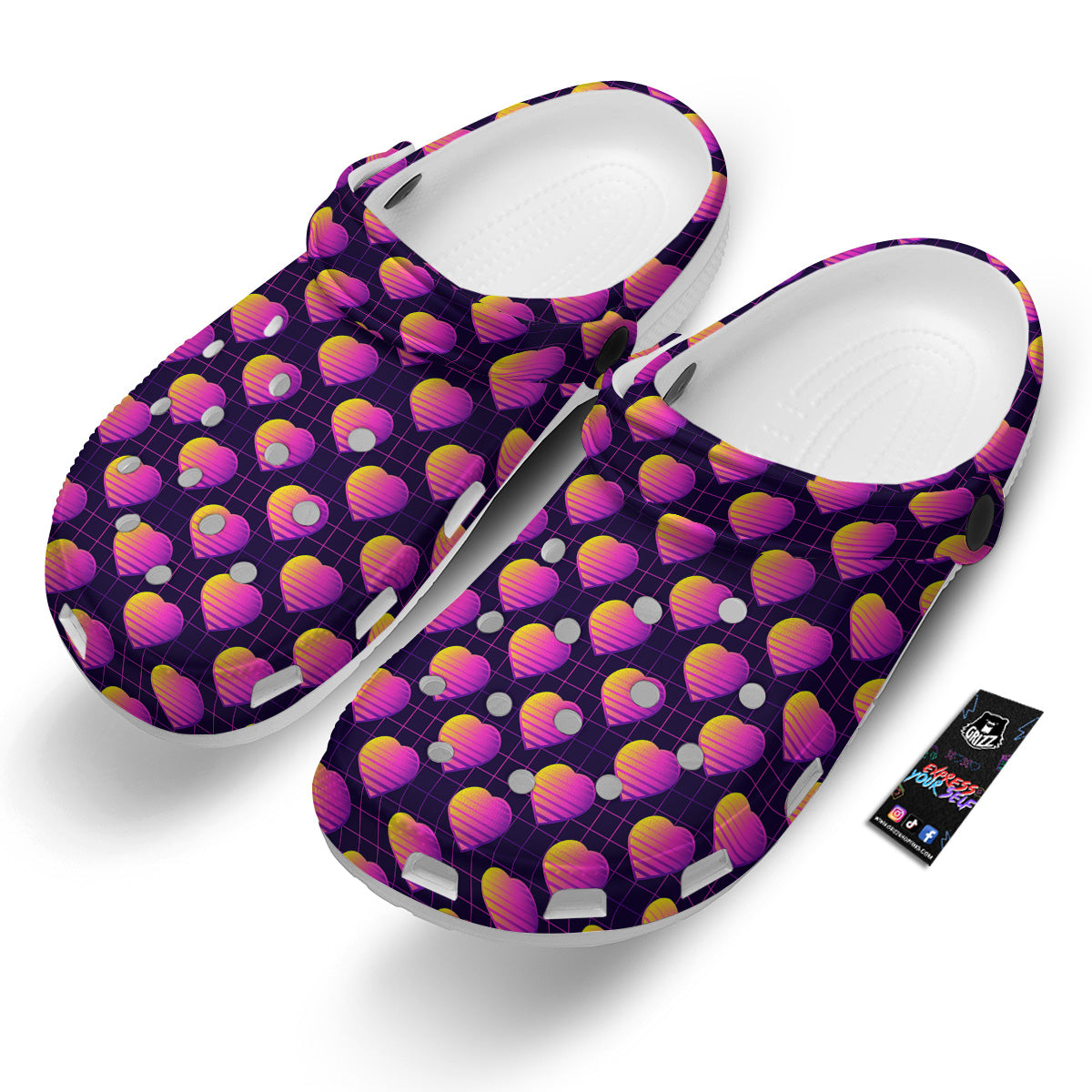 Purple Retro Heart Print Pattern Clog-grizzshop