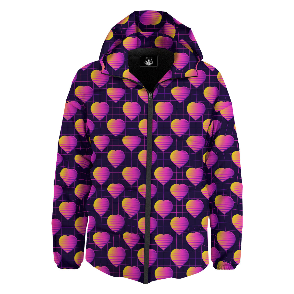 Purple Retro Heart Print Pattern Down Jacket-grizzshop