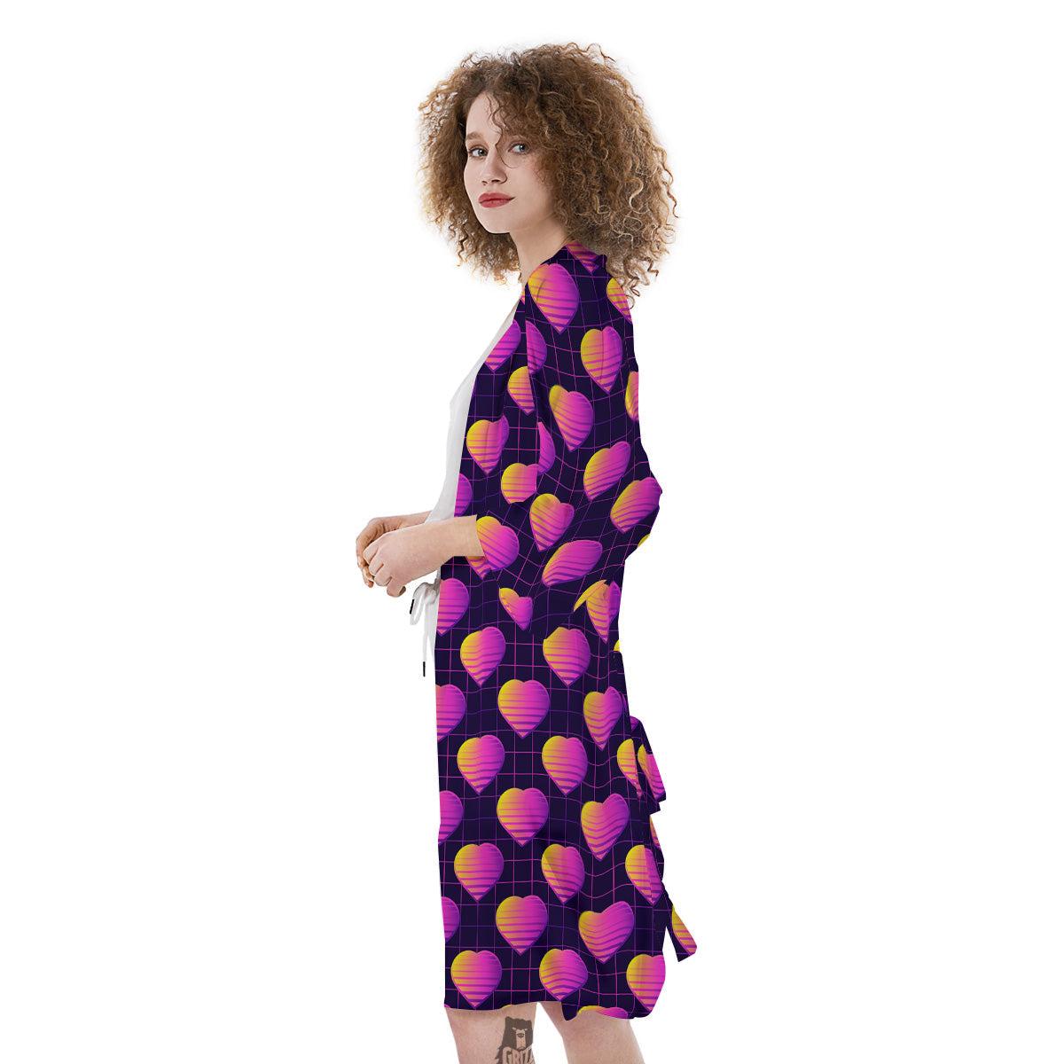 Purple Retro Heart Print Pattern Kimono-grizzshop
