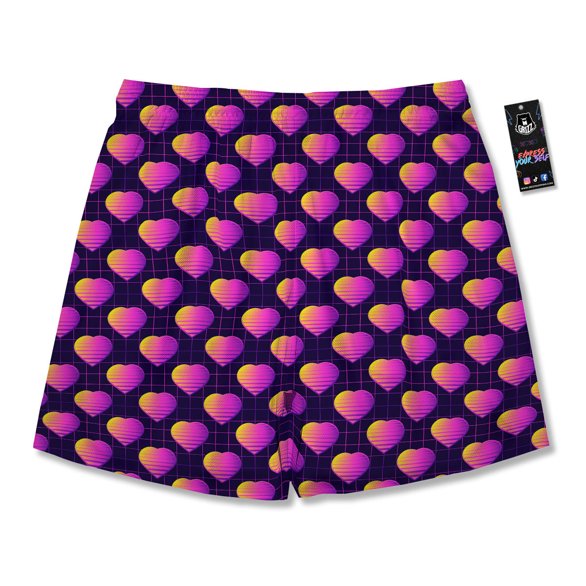 Purple Retro Heart Print Pattern Men's Running Shorts-grizzshop