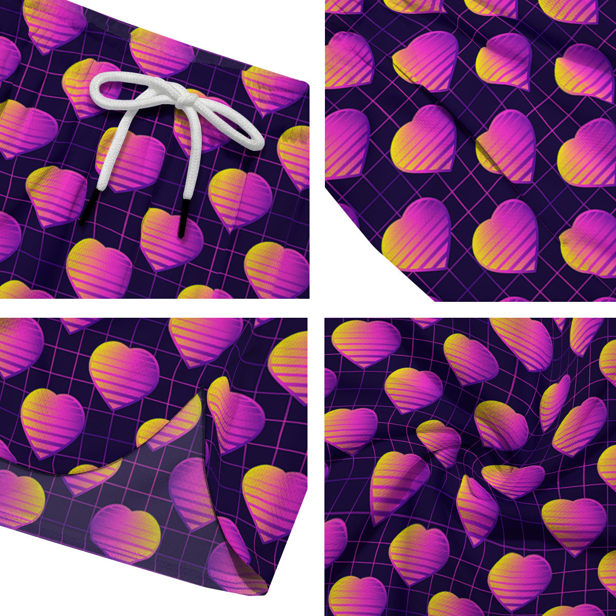 Purple Retro Heart Print Pattern Men's Running Shorts-grizzshop