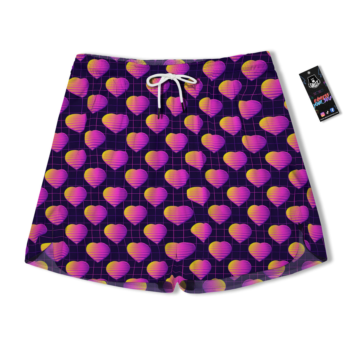 Purple Retro Heart Print Pattern Men's Running Shorts-grizzshop