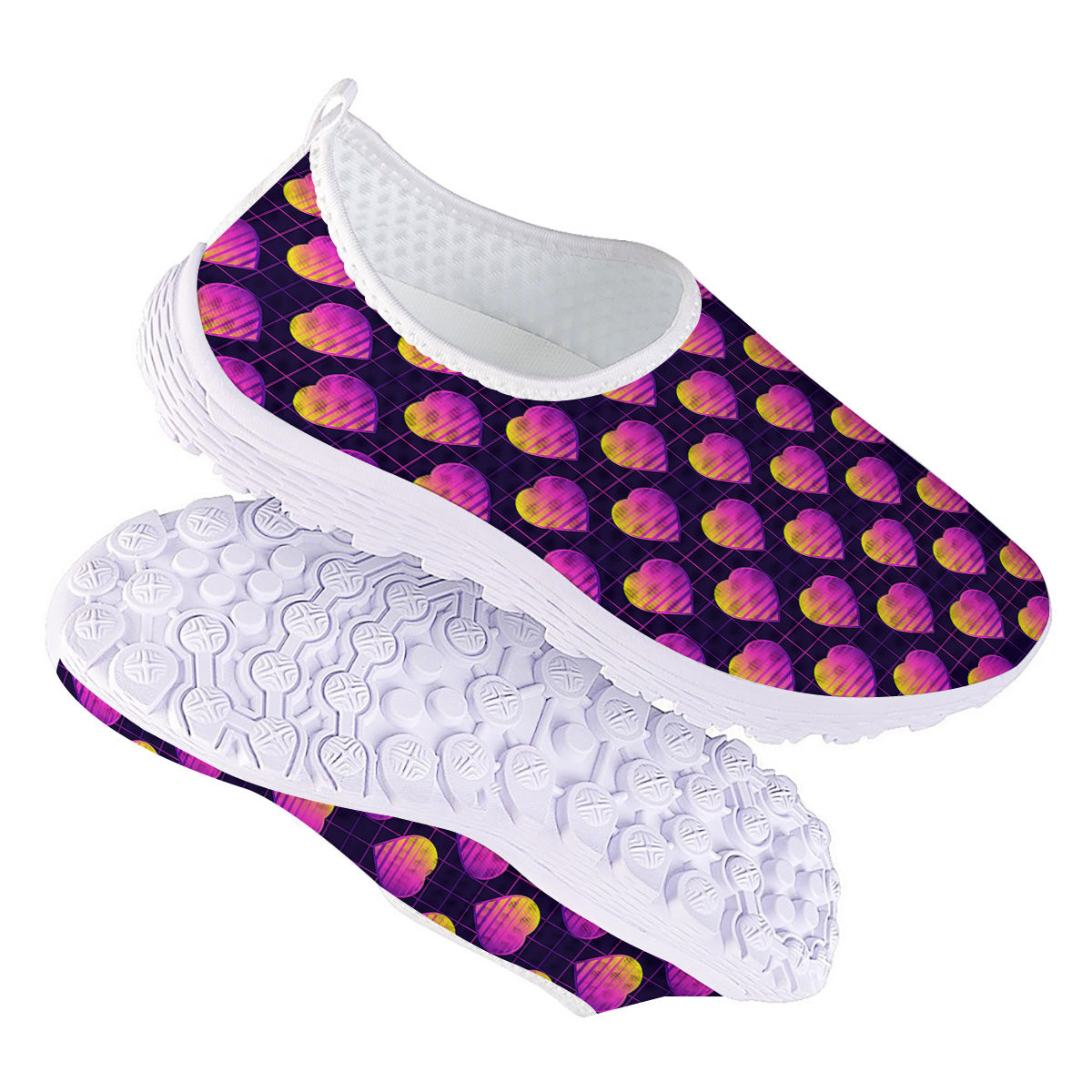 Purple Retro Heart Print Pattern Nurse Shoes-grizzshop