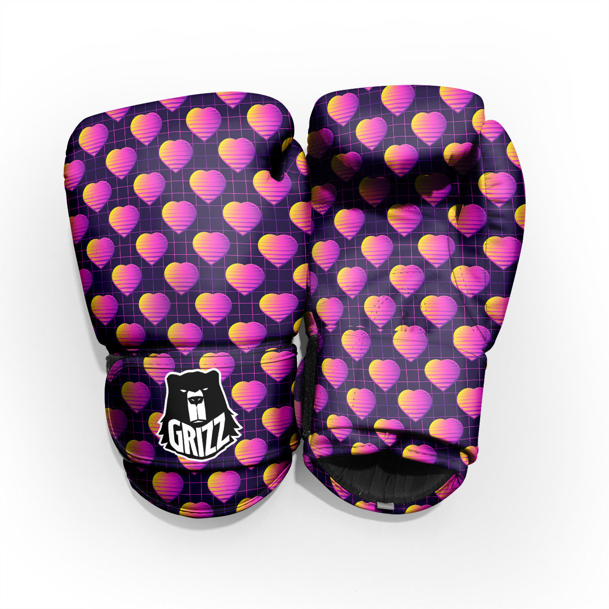 Purple Retro Heart Print Pattern Pro Boxing Glove