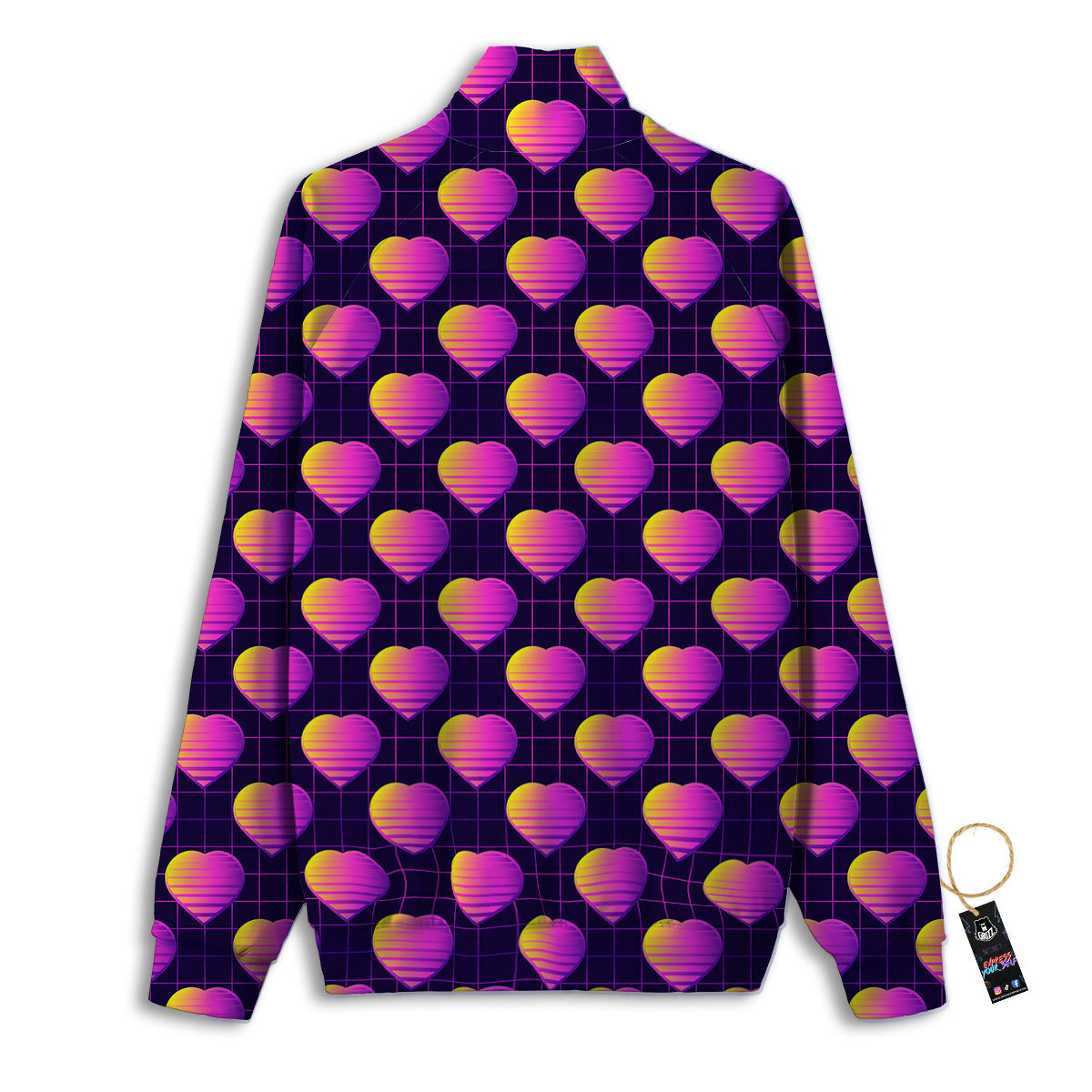 Purple Retro Heart Print Pattern Track Jacket-grizzshop