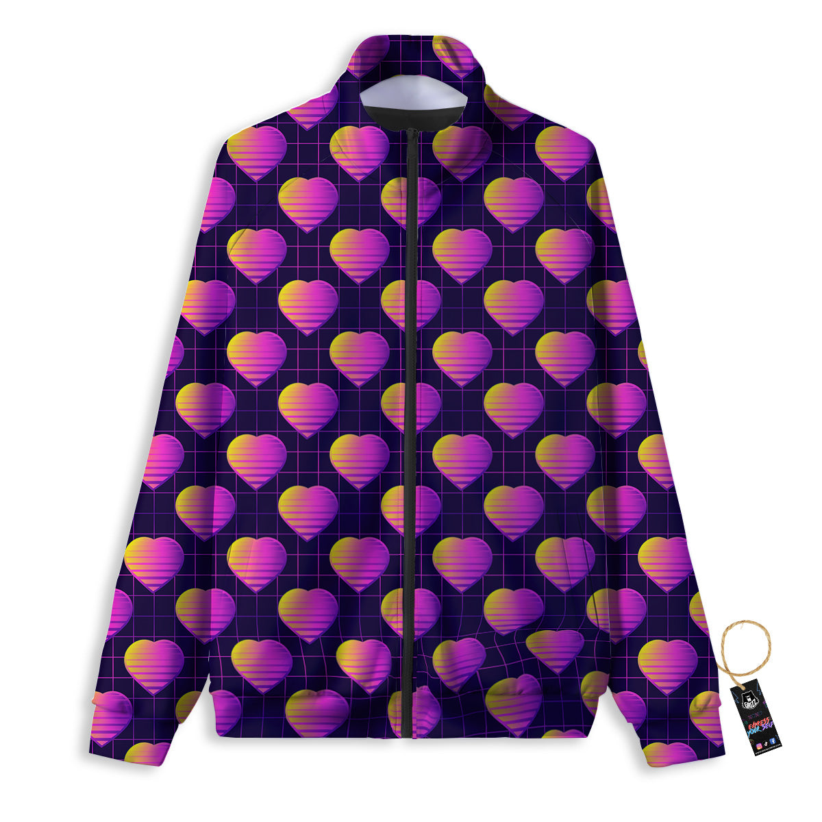 Purple Retro Heart Print Pattern Track Jacket-grizzshop