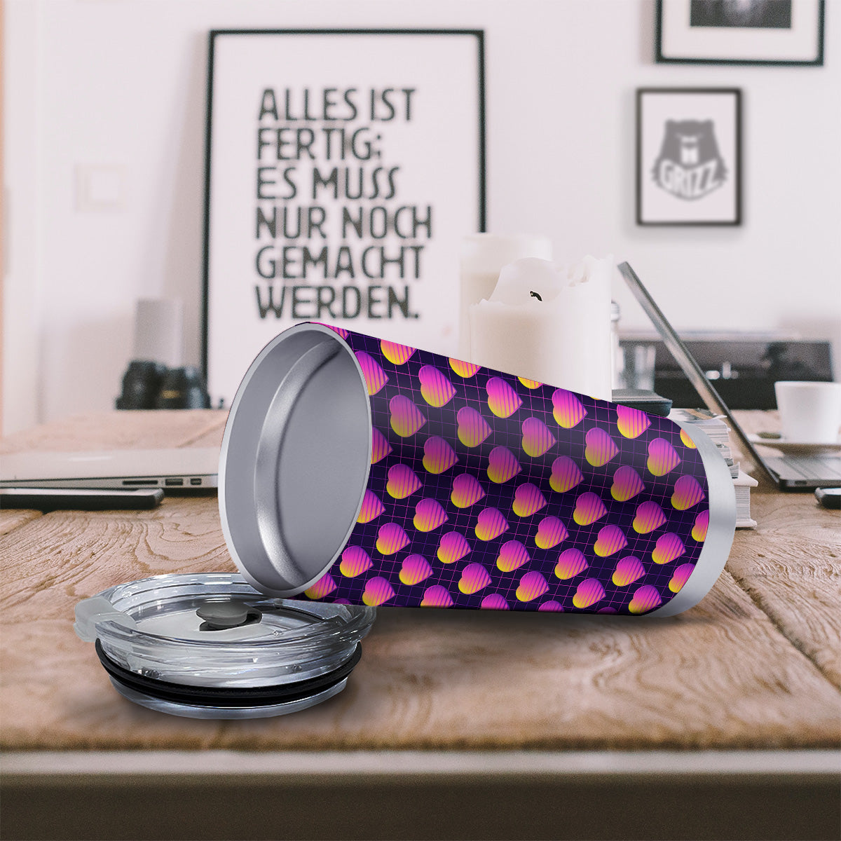 Purple Retro Heart Print Pattern Tumbler-grizzshop