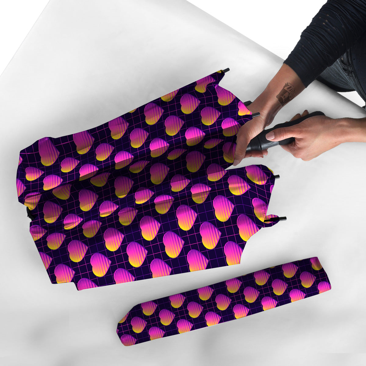 Purple Retro Heart Print Pattern Umbrella-grizzshop