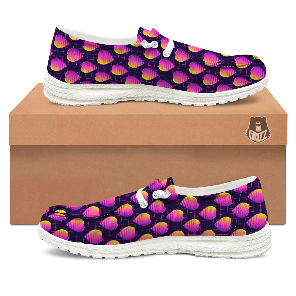 Purple Retro Heart Print Pattern White Loafers-grizzshop