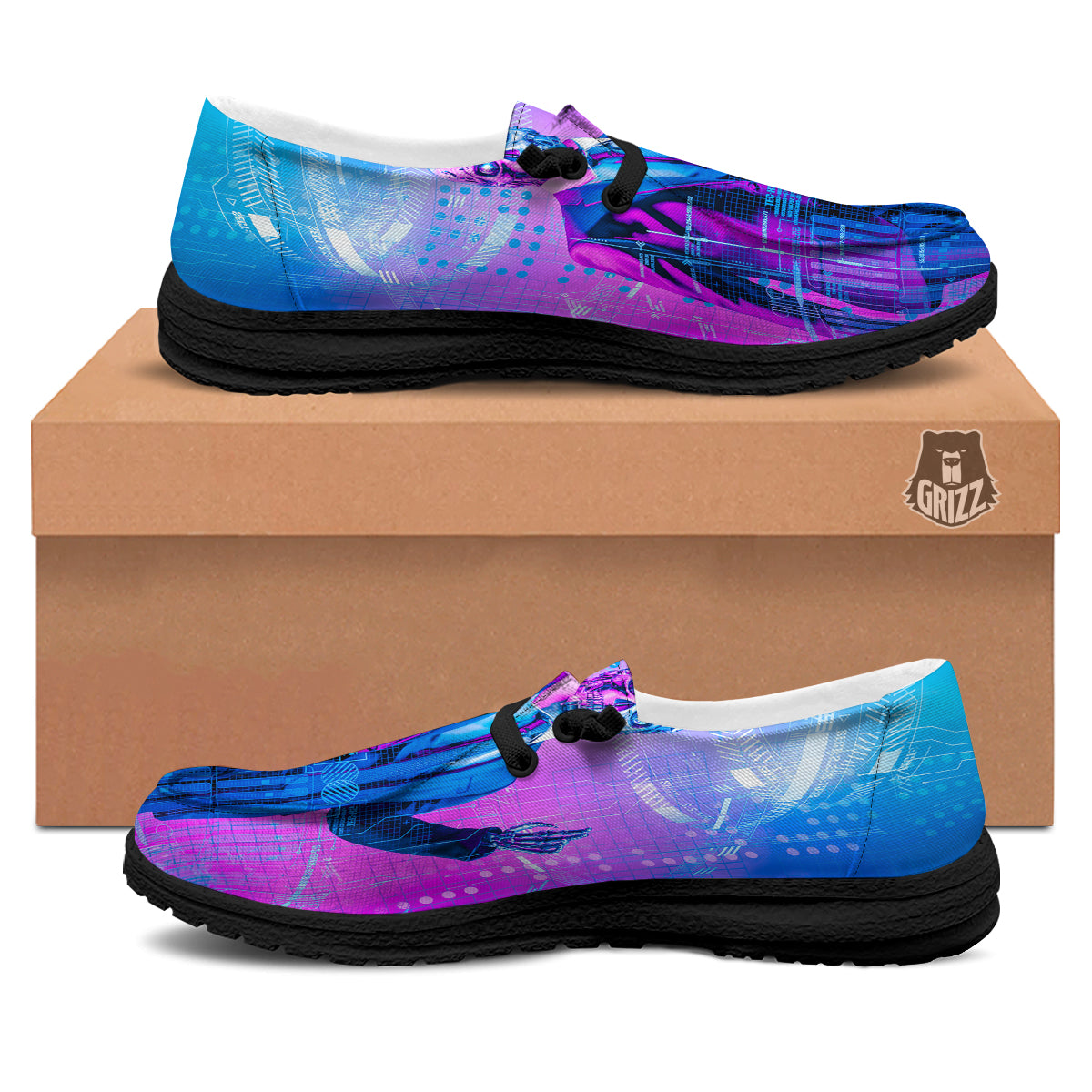 Purple Skeleton Cyber Print Black Loafers-grizzshop