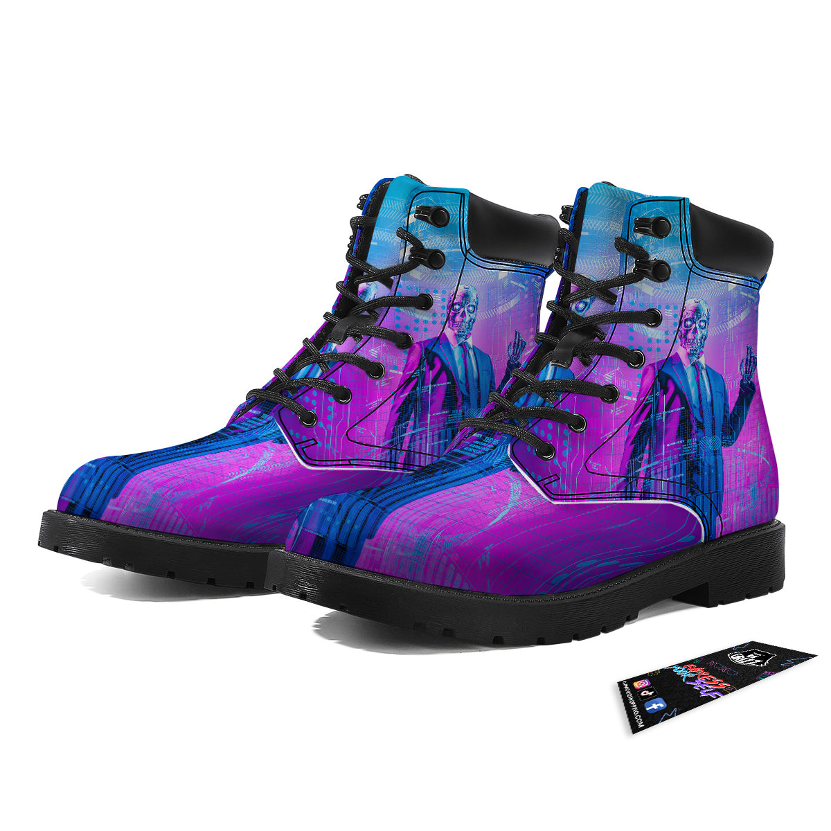 Purple Skeleton Cyber Print Boots-grizzshop