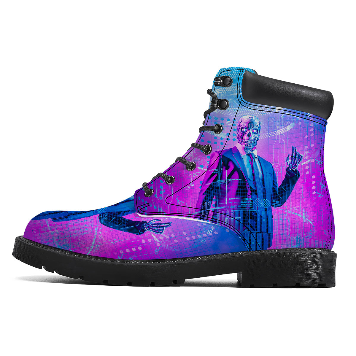Purple Skeleton Cyber Print Boots-grizzshop