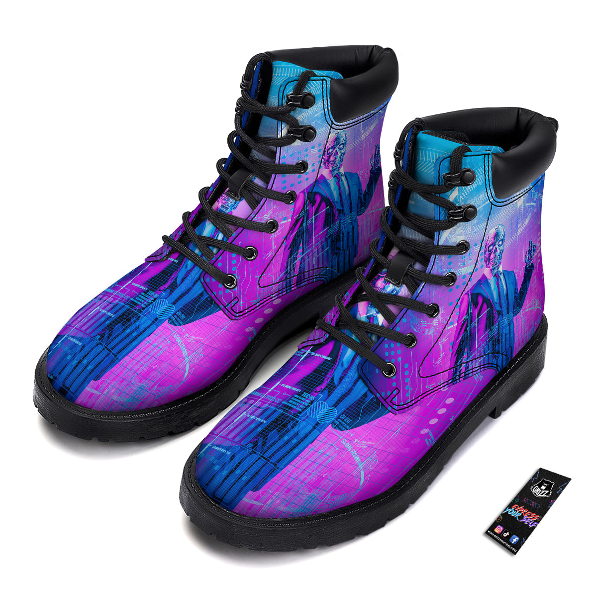 Purple Skeleton Cyber Print Boots-grizzshop