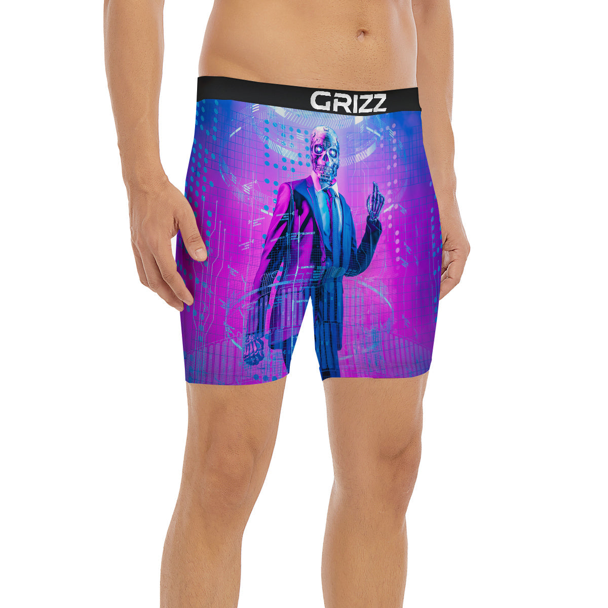 Purple Skeleton Cyber Print Boxer Briefs-grizzshop