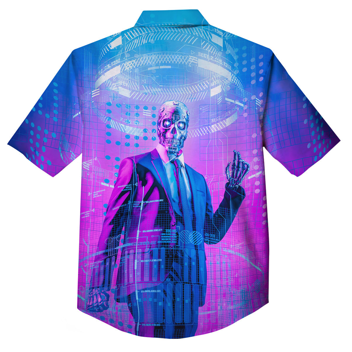 Purple Skeleton Cyber Print Button Up Shirt-grizzshop