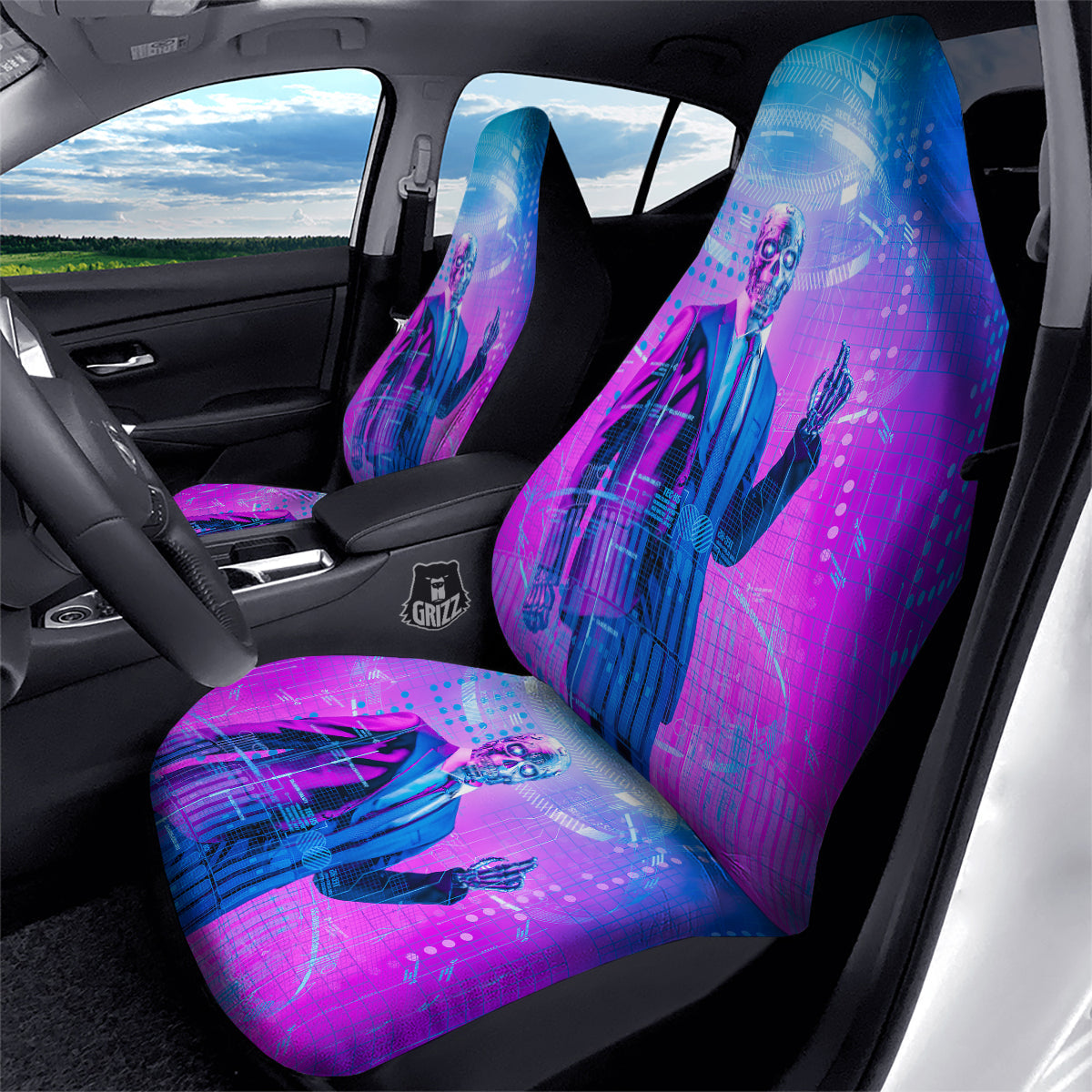 Purple Skeleton Cyber Print Car Seat Covers-grizzshop