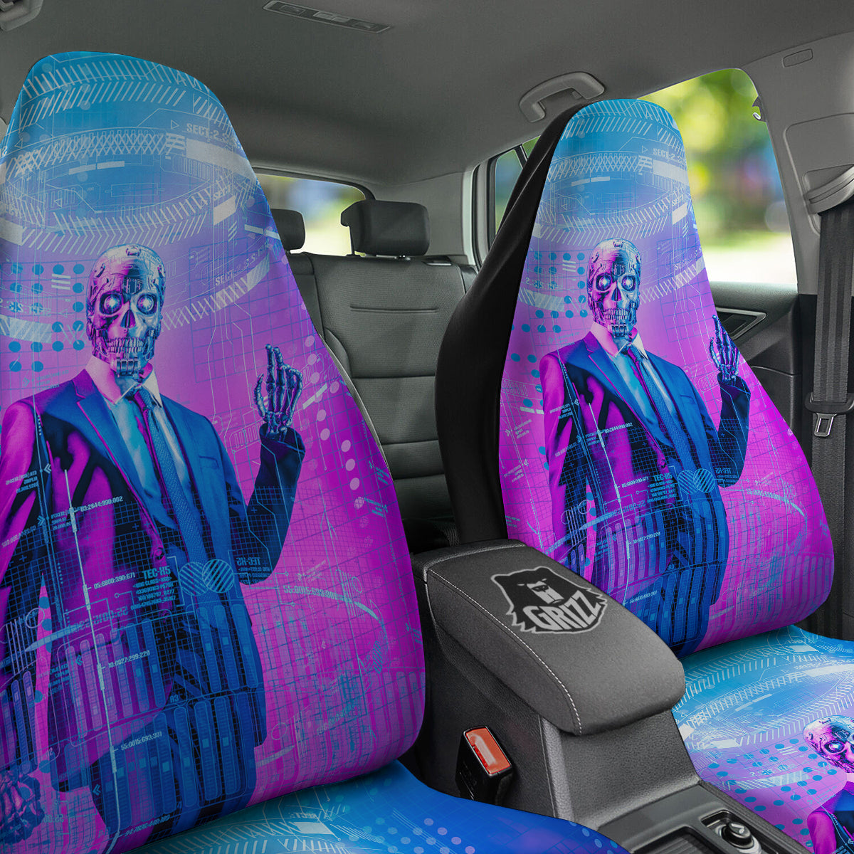 Purple Skeleton Cyber Print Car Seat Covers-grizzshop